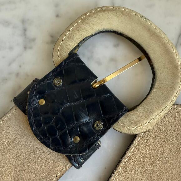 Anne Klein for Calderon Croc Embossed Leather Belt NAVY BLUE Made in USA M - Picture 12 of 13